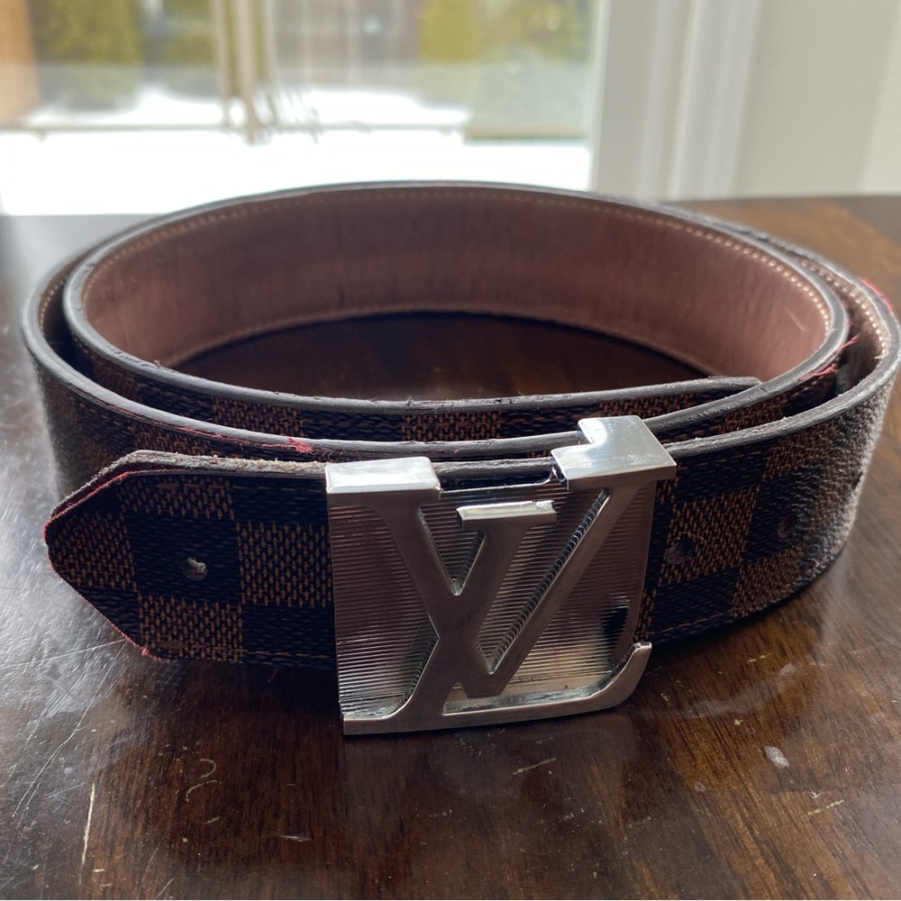 Brown Checkered Belt with Silver Buckle